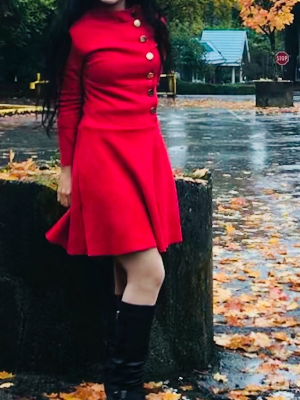 Red Button-Accent Fit & Flare Mini Dress